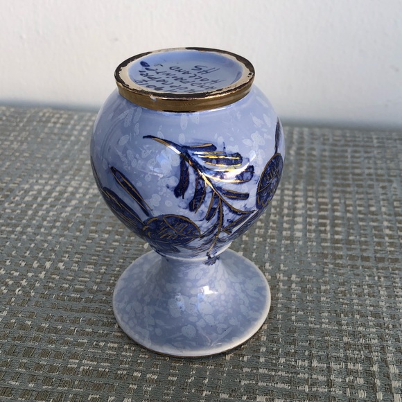 Vintage Cobalt Blue, Gold Floral Hand Painted Porcelain Bud Vase Holland 4.25” H - Picture 7 of 9